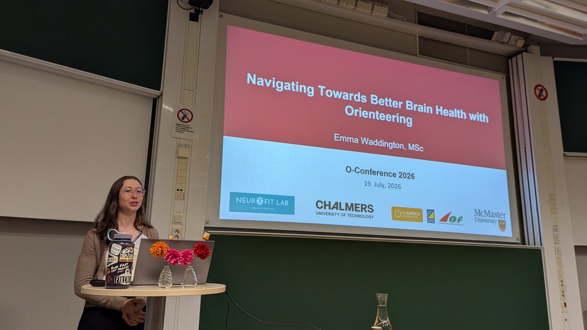 Emma Waddington presenting research on brain health and orienteering